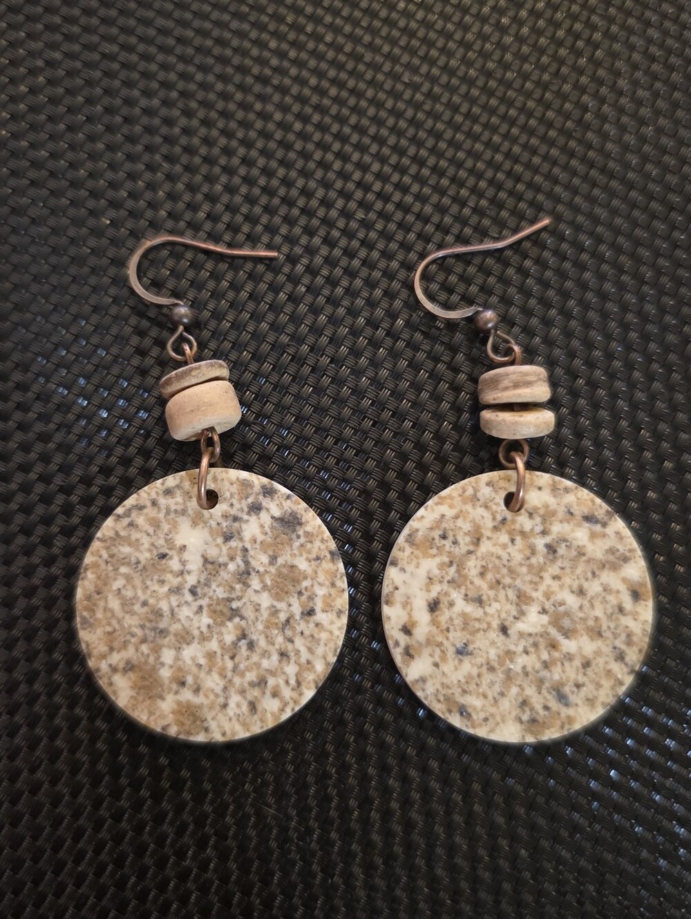 Beige Speckled Circle Drop Earrings - Women's Jewelry